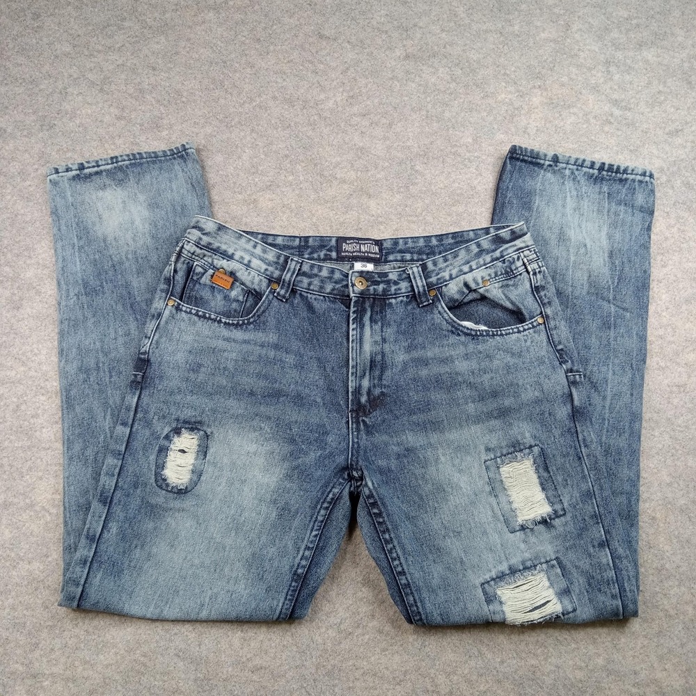 Parish Nation Jeans Mens 36‎ Blue Distressed Ripped Straight Leg Denim Pants